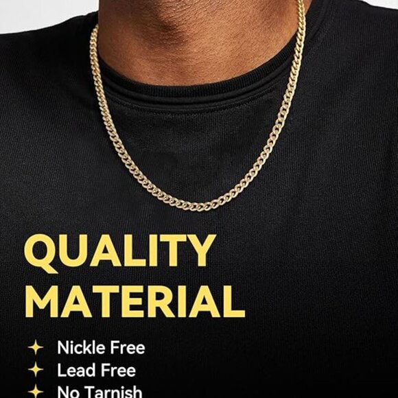 Miami Cuban Link Chain Necklace for Men Stainless Gold-4.8mm Plated Hip Hop - Picture 2 of 6